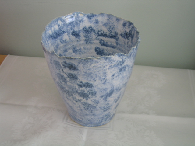 Blue sponged vase - 2